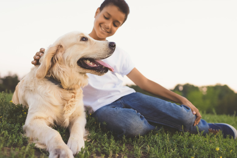 african american teenager with dog