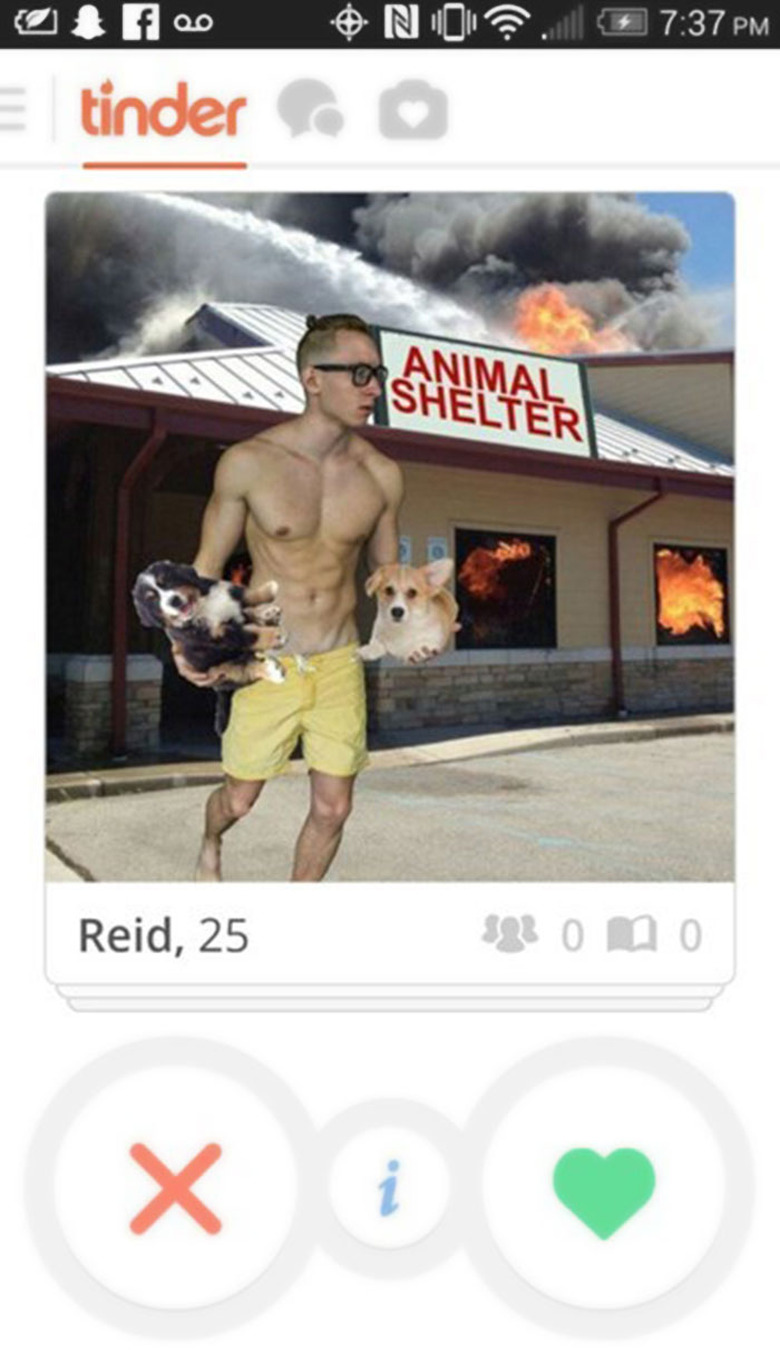 Shirtless man rescues dogs from burning animal shelter in Tinder profile picture