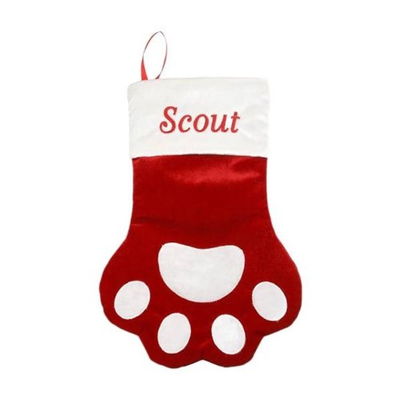 GoTags Personalized Classic Red Paw Shape Christmas Stocking for Dogs and Cats