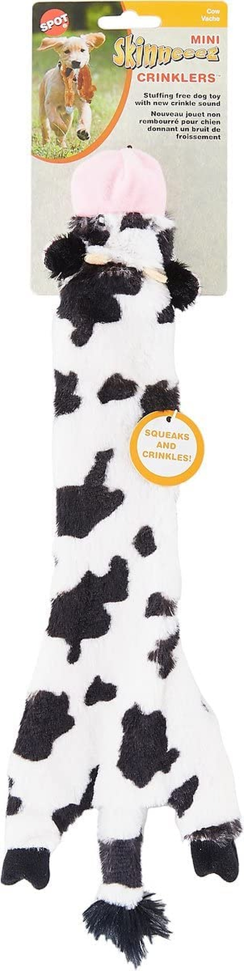 Ethical Pet Skinneeez Crinklers Cow Stuffing-Free Squeaky Plush Dog Toy