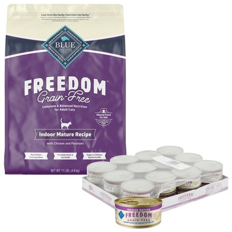 Bundle: Blue Buffalo Freedom Indoor Mature Chicken Dry Food + Chicken Canned Cat Food