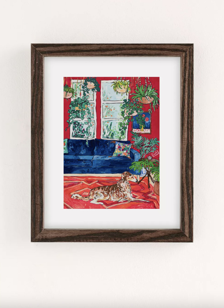 Lara Lee Meintjes Red Interior With Borzoi Dog And House Plants Art Print