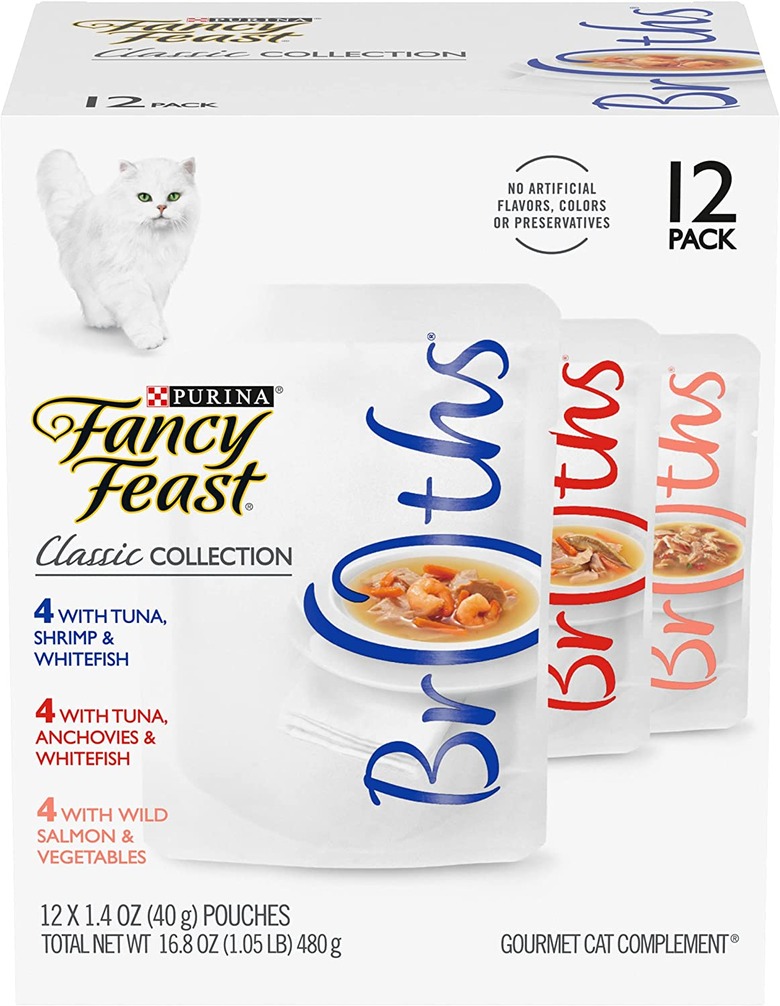 Fancy Feast Classic Collection Broths Variety Pack, 1.4-oz. Pouch, Case of 12