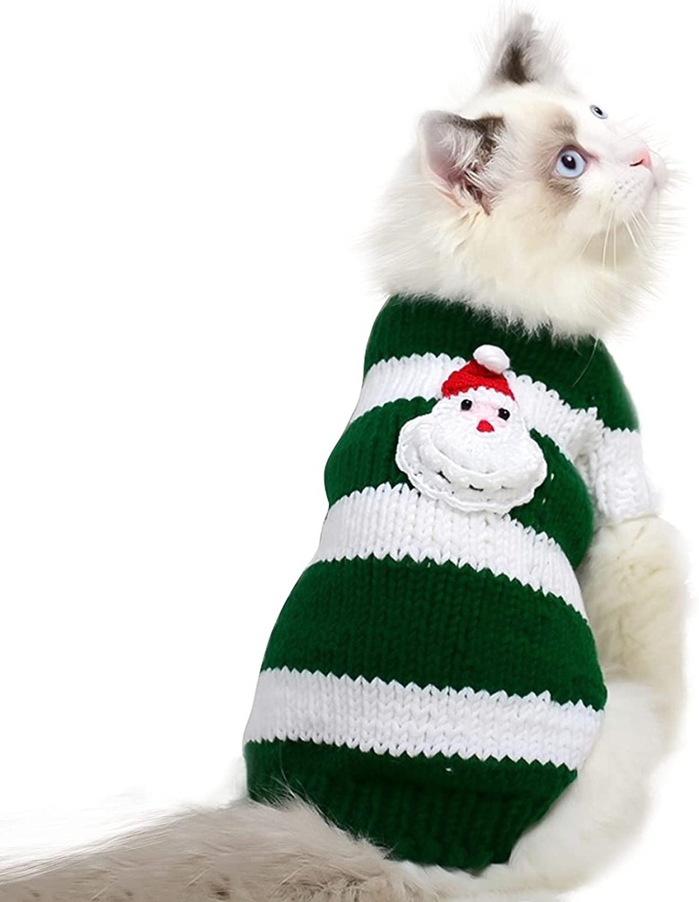 Bonaweite Striped Cat Christmas Sweater