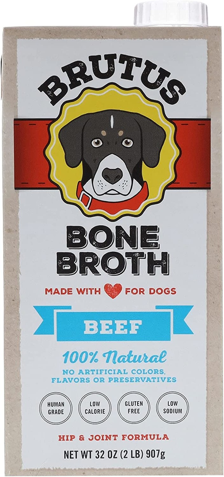 Brutus Broth Bone Broth Beef Flavor Hip and Joint Human-Grade Dog Food Topper, 32-oz. Box