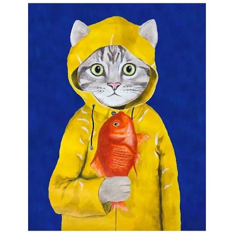 Stupell Industries Fisherman Feline Yellow Coat Cat Wall Decor