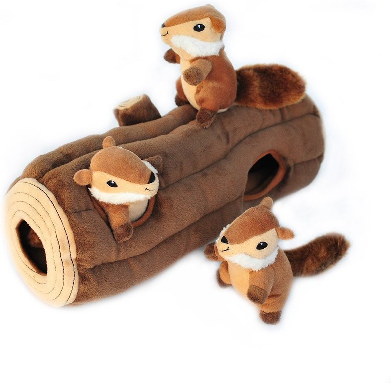 ZippyPaws Burrow Squeaky Hide and Seek Plush Dog Toy, Log and Chipmunks