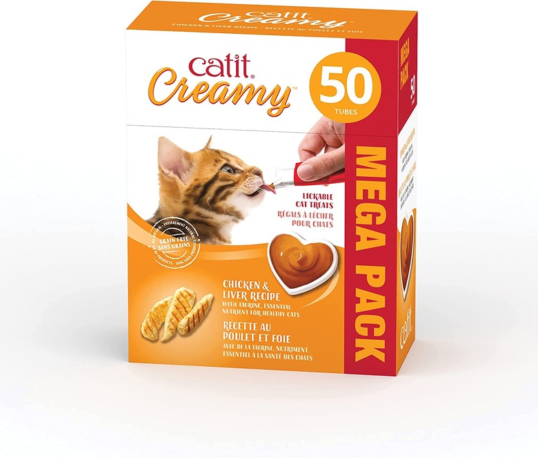 Catit Creamy Lickable Cat Treats, Chicken and Liver Flavor, 50-Count