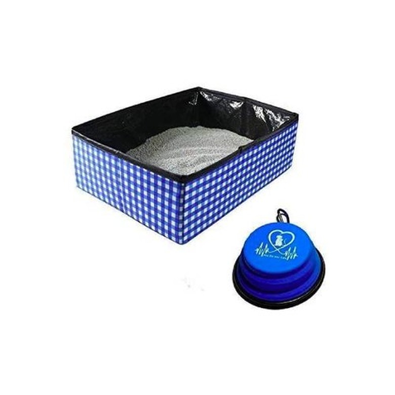 Pet Fit For Life Collapsible Portable Litter Box with Collapsible Bowl