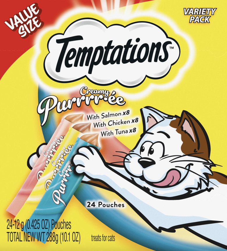 Temptations Creamy Puree Salmon, Chicken & Tuna Variety Pack Lickable Cat Treats, 0.42-oz. Tubes, 24-Pack