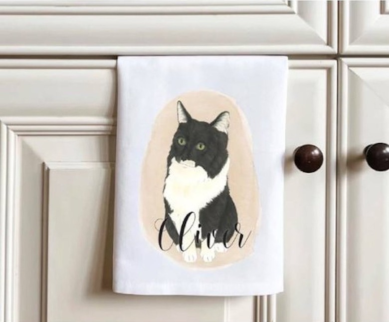 Personalized Ragamuffin Cat (Black & White) Tea Towel (Set of 2)