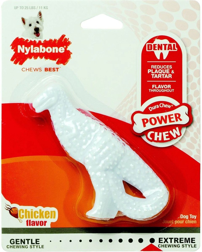 Nylabone Power Chew Dental Chew Chicken Flavored Dinosaur Dog Chew Toy