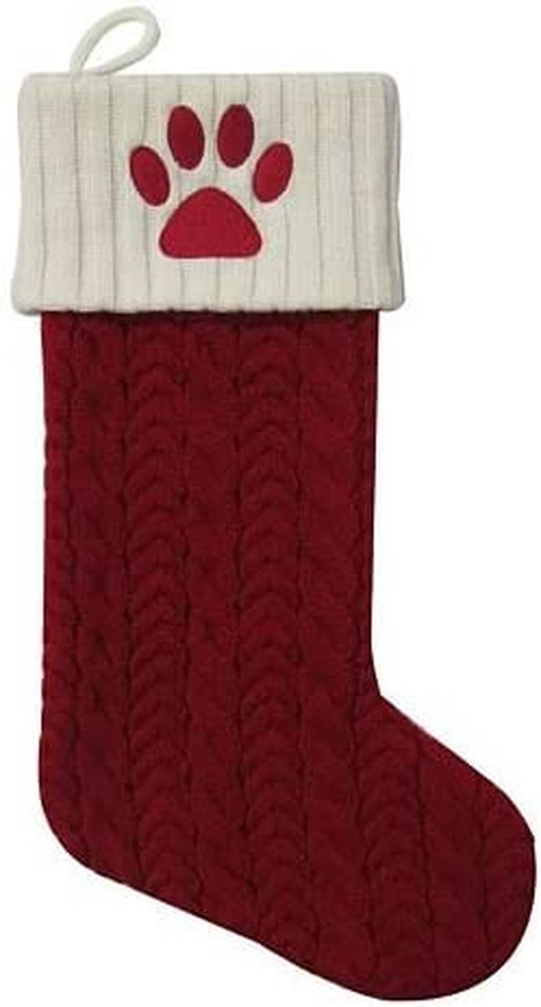 St. Nicholas Square 21" Monogram Paw Print" Pet Knit Christmas Stocking