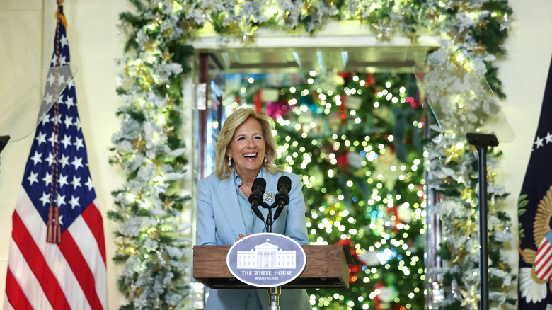 Dr. Jill Biden speaking about White House holiday decor in 2023