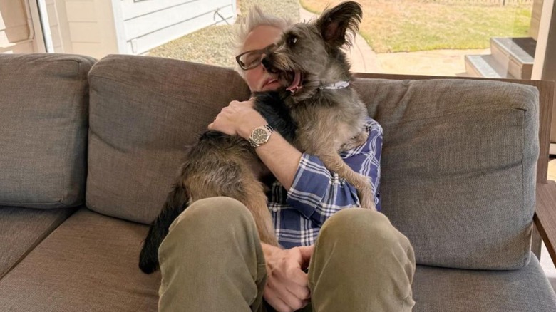 James Gunn with his mixed-breed dog, Ozu